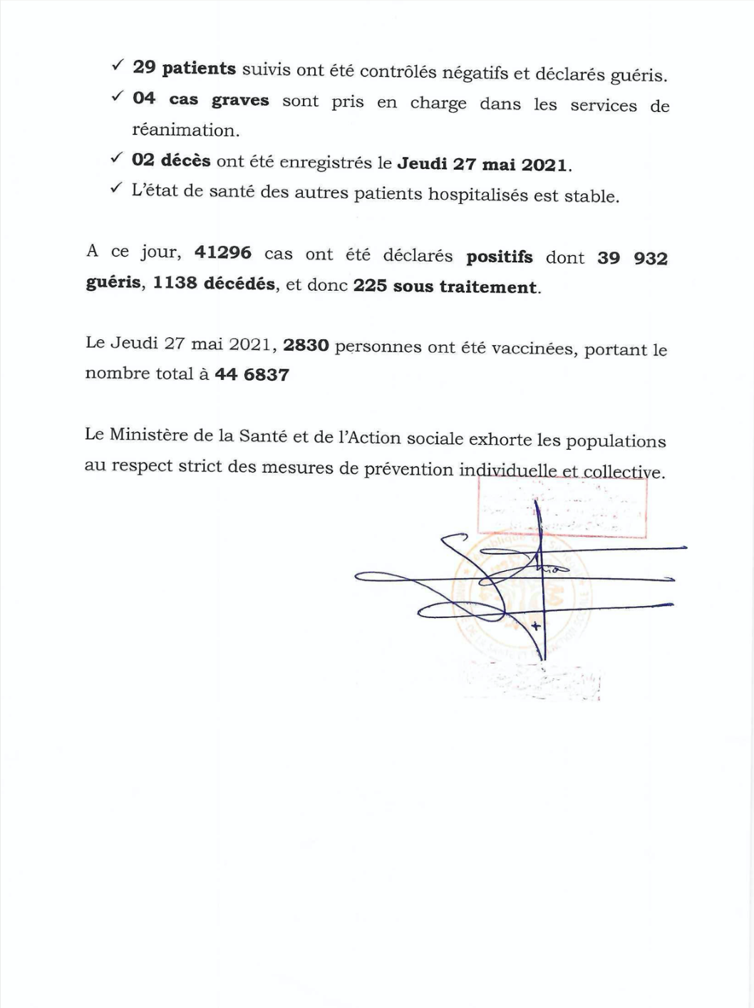 SÉNÉGAL : 48 nouveaux cas testés positifs au coronavirus, 29 nouveaux guéris, 2 nouveaux décès et 4 cas graves en réanimation.