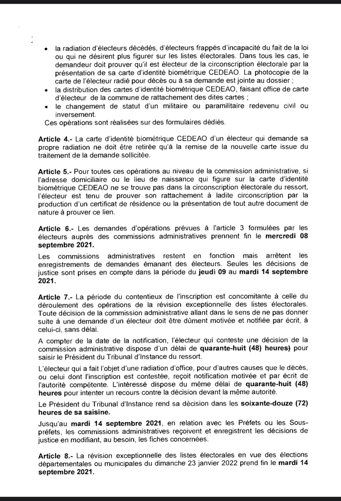 Elections locales 2022 : La révision exceptionnelle des listes électorales va se dérouler du 31 juillet au 14 septembre 2021. (Décret)