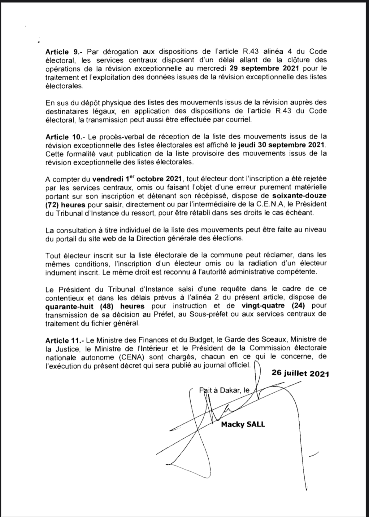 Elections locales 2022 : La révision exceptionnelle des listes électorales va se dérouler du 31 juillet au 14 septembre 2021. (Décret)
