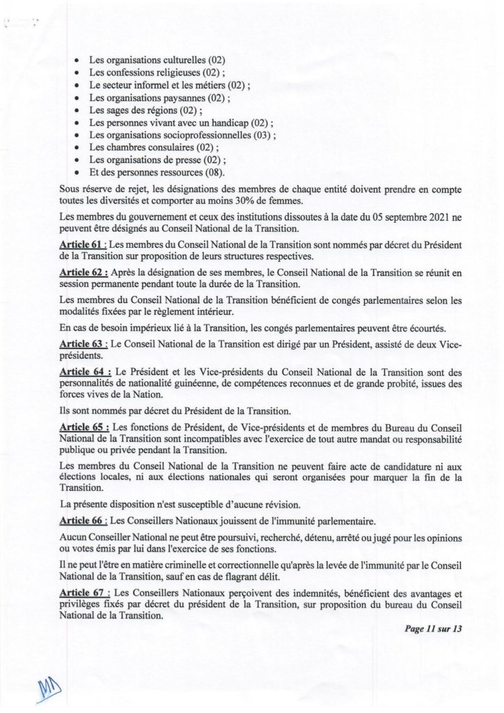 Guinée : le Cnrd publie sa charte de transition, le Président Doumbouya pas candidat à la prochaine présidentielle selon les médias guinéens