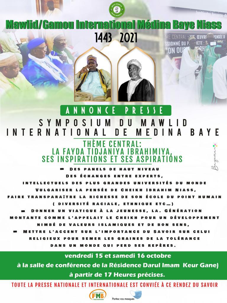 Symposium du Mawlid International de Médina Baye : Le thème de cette année portera sur la fayda Tidjaniya Ibrahimiya, ses inspirations et ses aspirations.