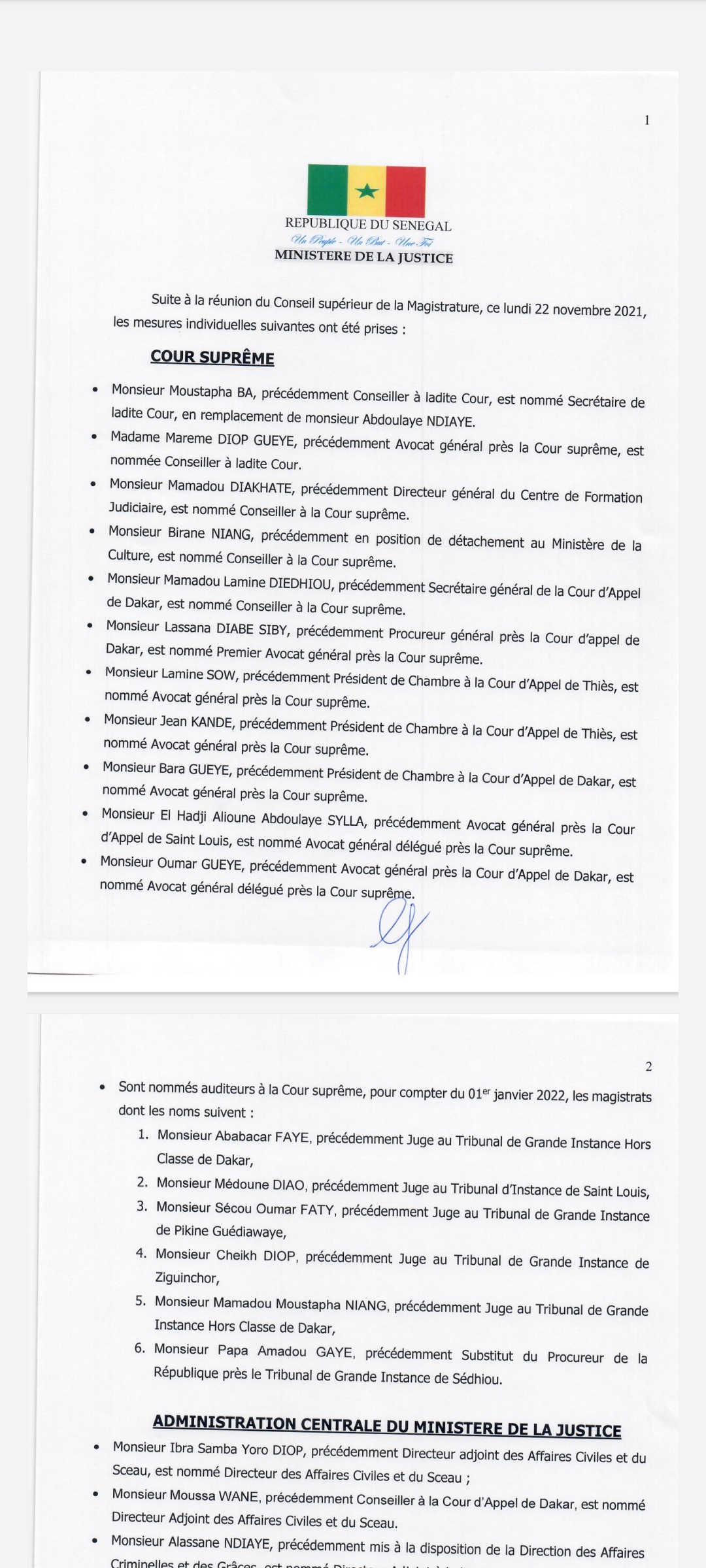 Sénégal - Voici l'intégralité des nominations du conseil supérieur de la Magistrature (Document)