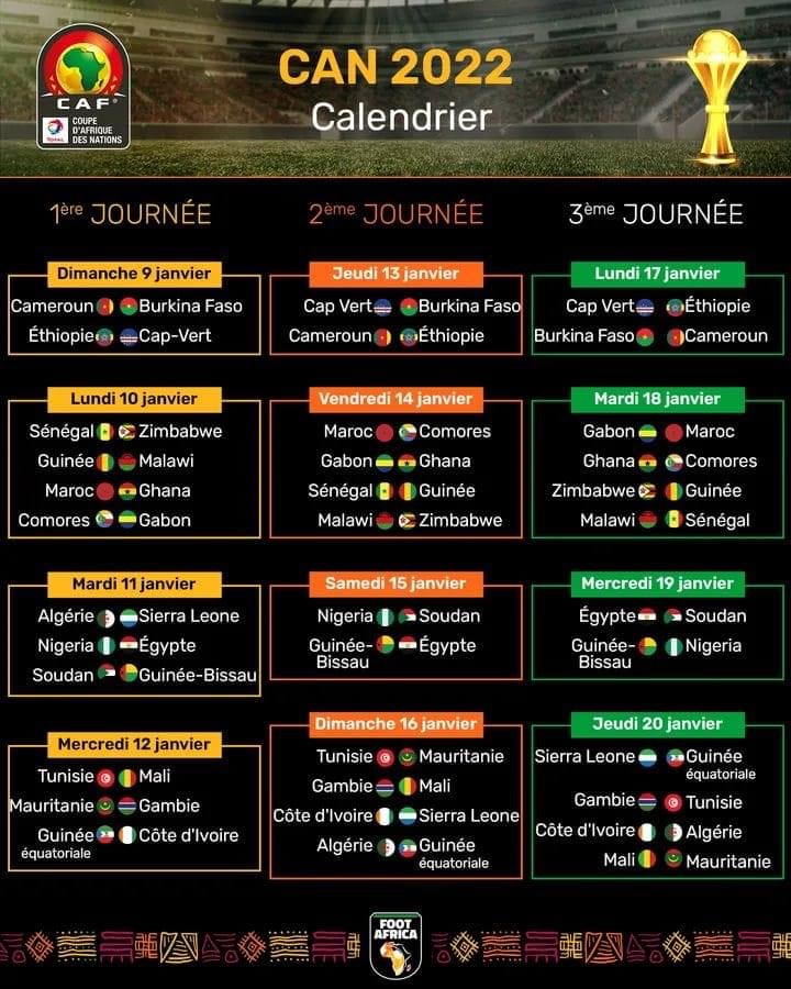 Coupe d’Afrique des Nations - Cameroun 2022 : Voici le calendrier des Coupe d’Afrique des Nations - Cameroun 2022 : Voici le calendrier des