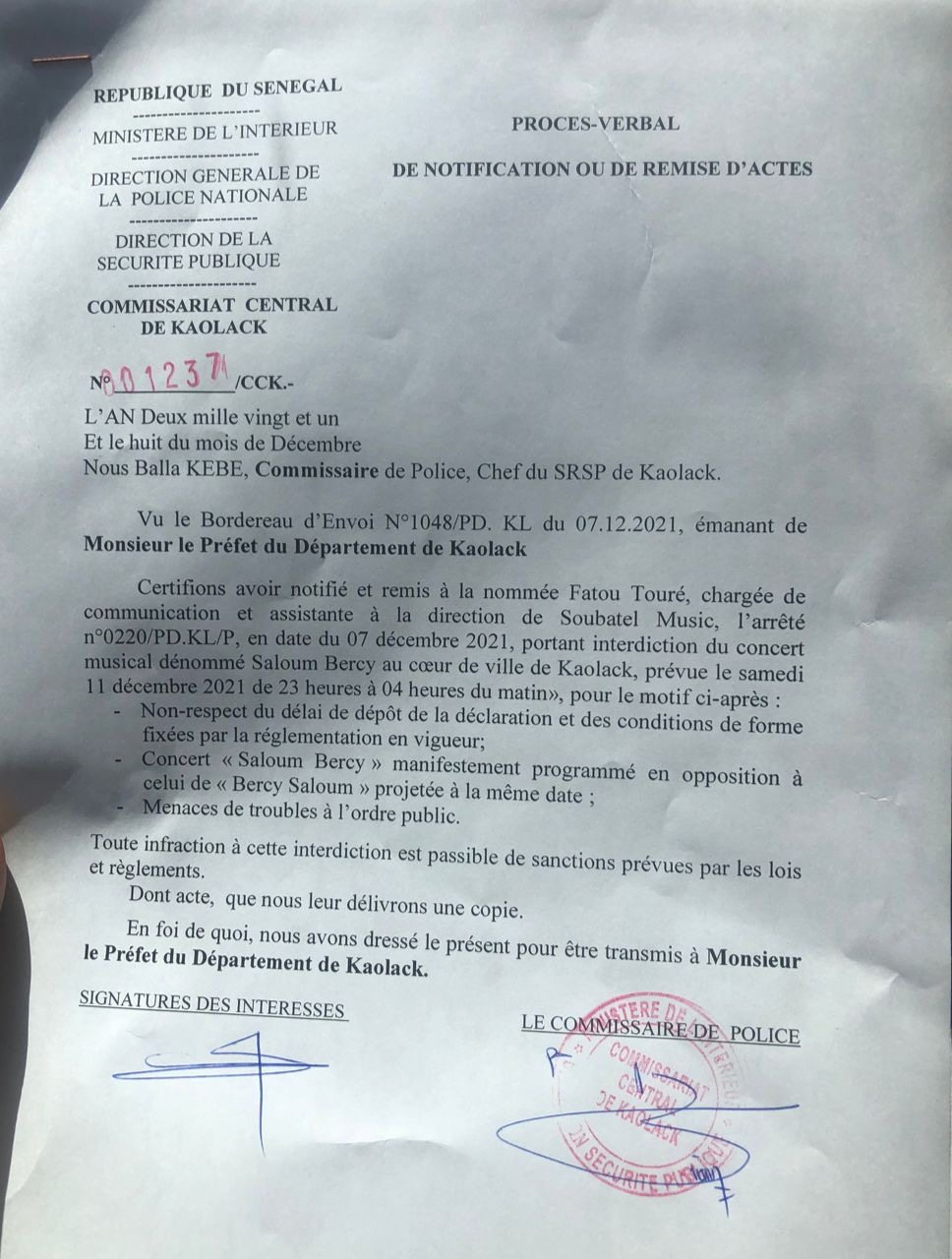 Kaolack : Le concert de Sidy Diop interdit par le préfet... Celui de Wally Seck maintenu après un premier report.