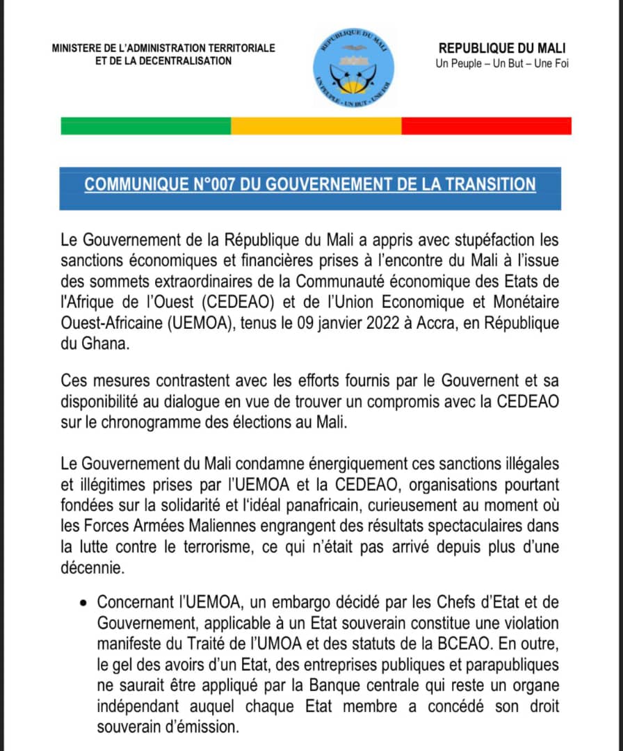 Sanctions sévères contre le Mali : la junte riposte avec la fermeture de ses frontières et le rappel des ambassadeurs accrédités