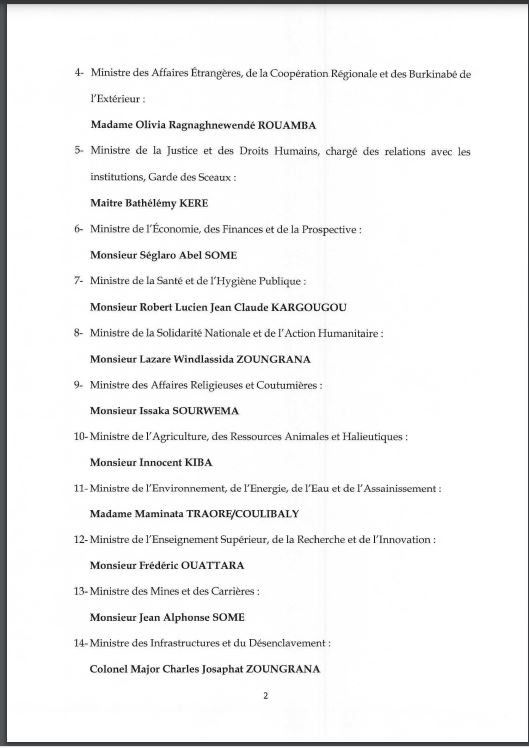 Burkina: composition d'un nouveau gouvernement de 25 ministres