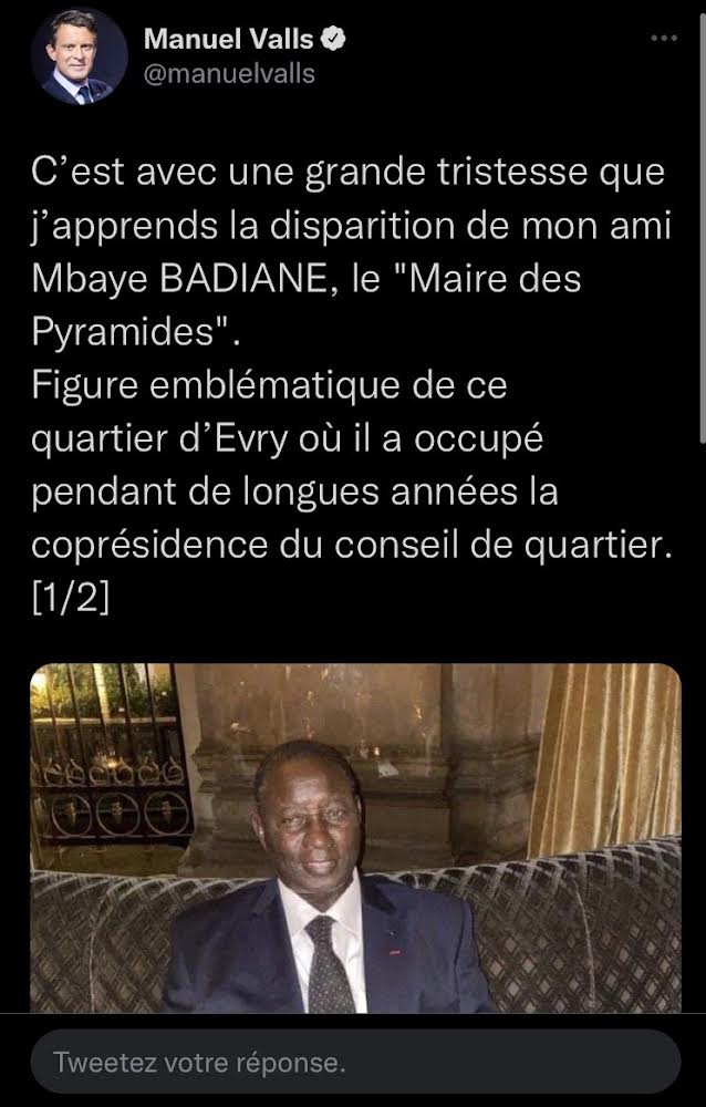 Emmanuel Valls rend hommage à son collaborateur sénégalais décédé, Mbaye Badiane.