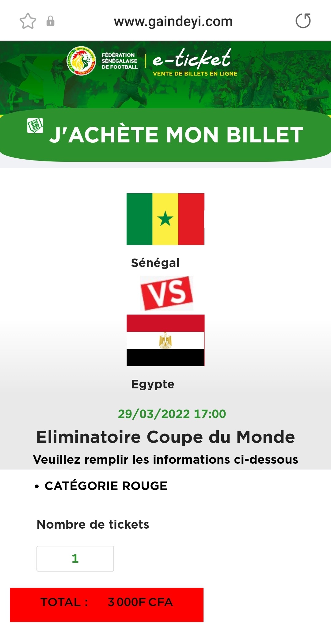 Match Sénégal vs Egypte / Billetterie : Le site Gaindeyi.com pris d’assaut par les supporters, quelques défaillances signalées… La FSF rassure…