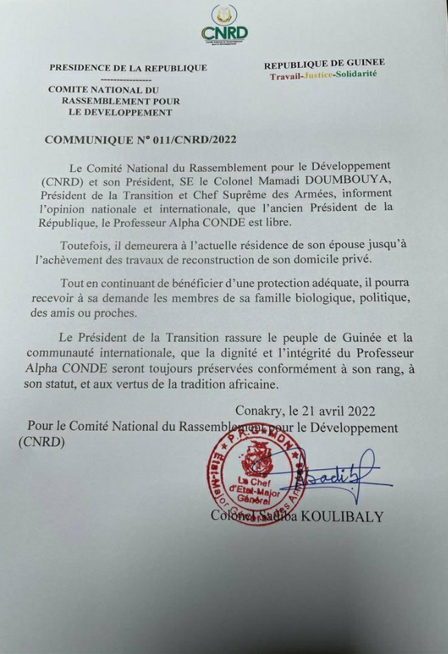 Guinée : Alpha Condé libre de ses mouvements