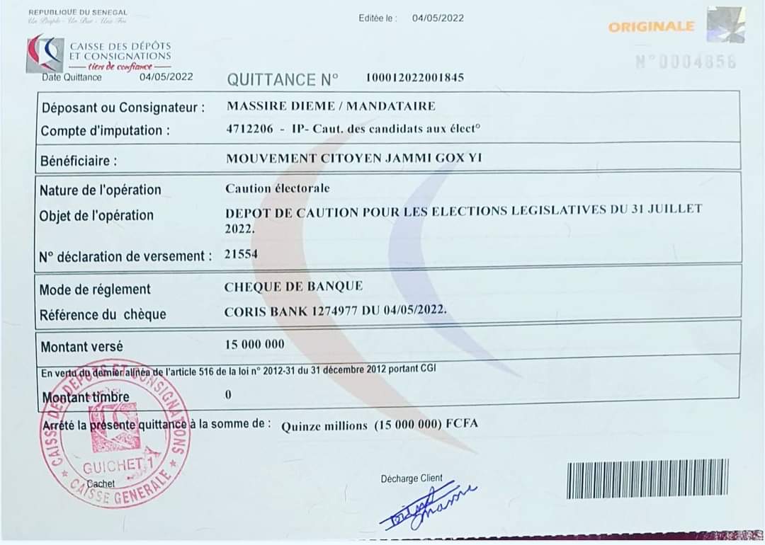 Caution pour les législatives 2022 : Après YAW, la CDC enregistre Jammi Gox Yi de Fadel Barro