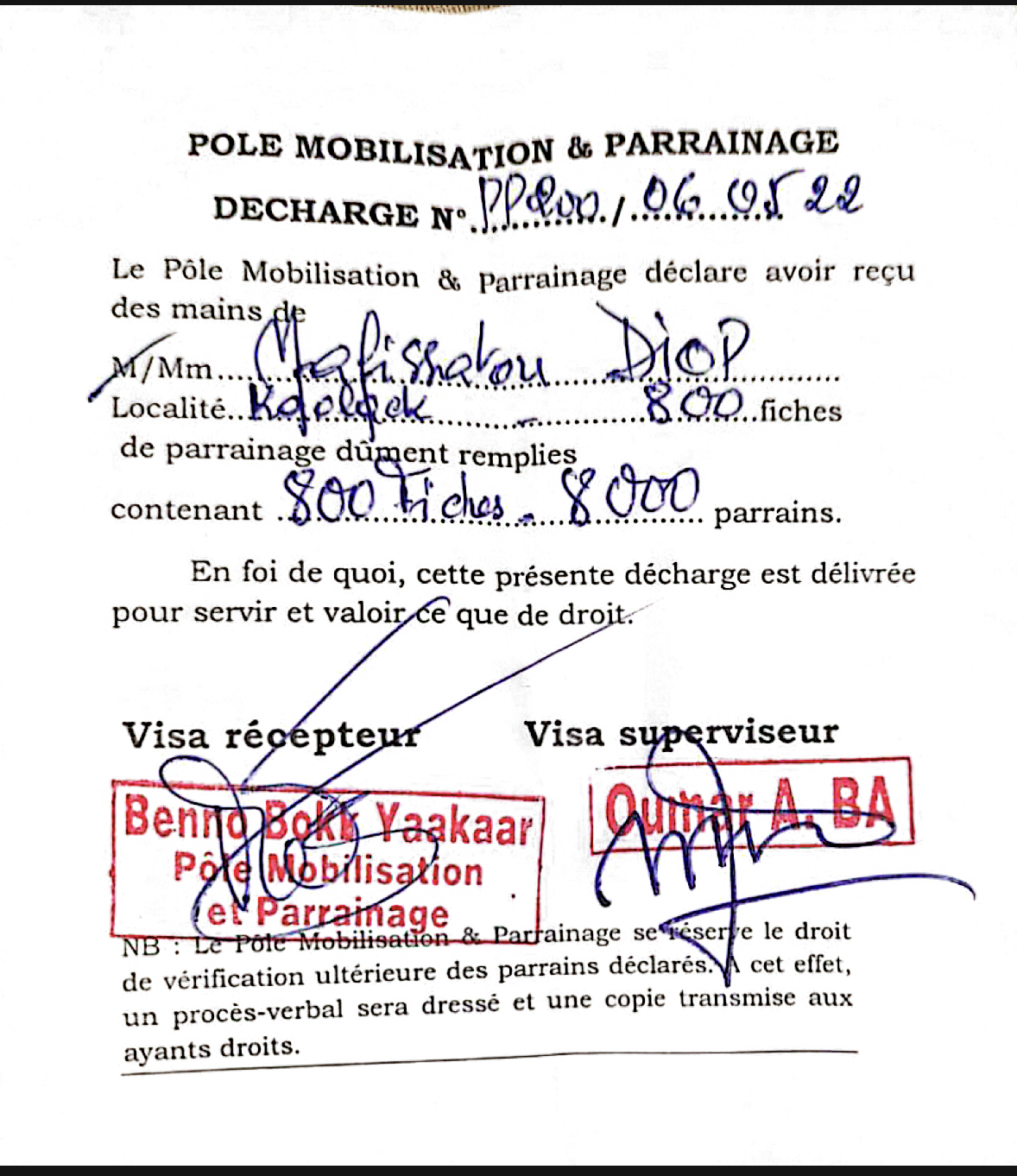 Législatives à Kaolack : Me Nafissatou Diop dépose un lot de 8.000 parrains.