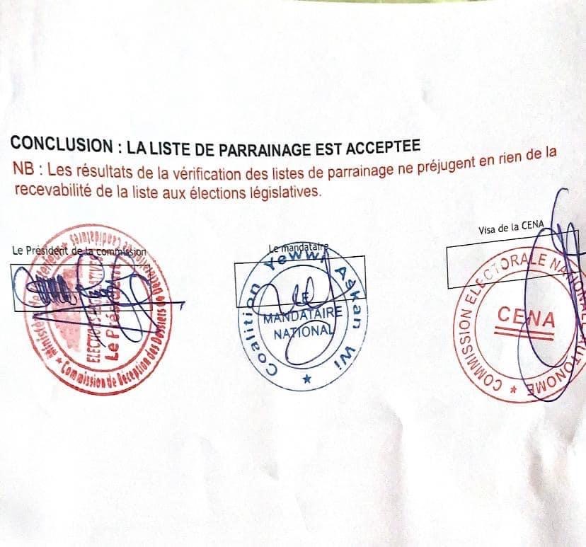 Parrainages : Les listes de Yewwi Askan Wi ont été acceptées.