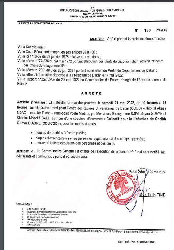 Libération de Cheikh Omar Diagne: la marche du COLICOD encore interdite