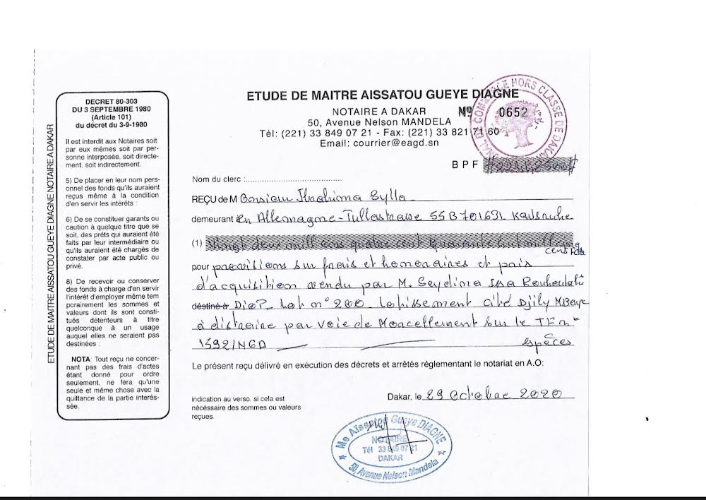 Victime d'une arnaque portant sur 32 millions : Ibrahima Sylla, un sénégalais résidant en Allemagne, traîne en justice la notaire Aïssatou Guèye Diagne.