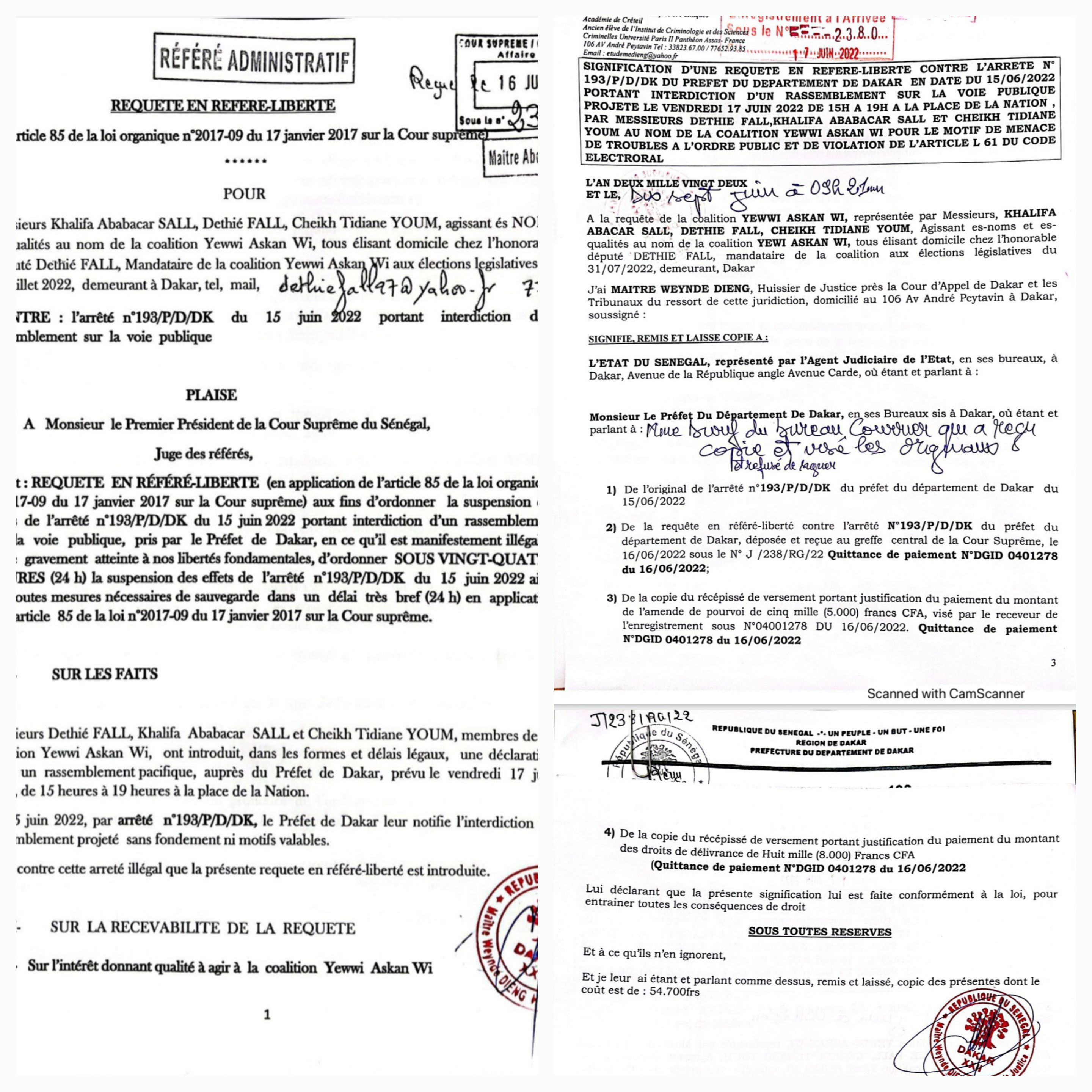 REQUÊTE EN RÉFÉRÉ - LIBERTÉ DE YAW / La Cour Suprême convoque en urgence pour une audience à 13 H30