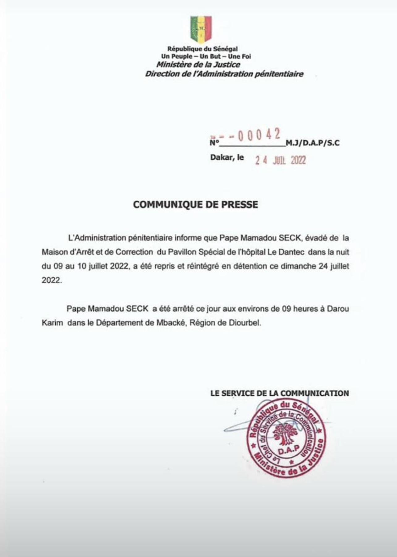 Affaire « forces spéciales » : fin de cavale pour Pape Mamadou Seck.