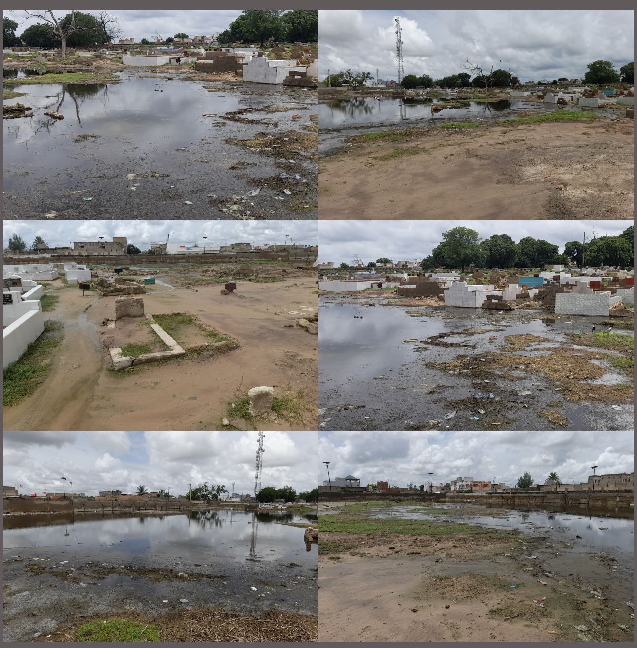Commune de Kaolack / Keur Maloum Diaw : Les eaux de pluie occupant une bonne partie du cimetière, les riverains exigent des canaux d'évacuation (images).