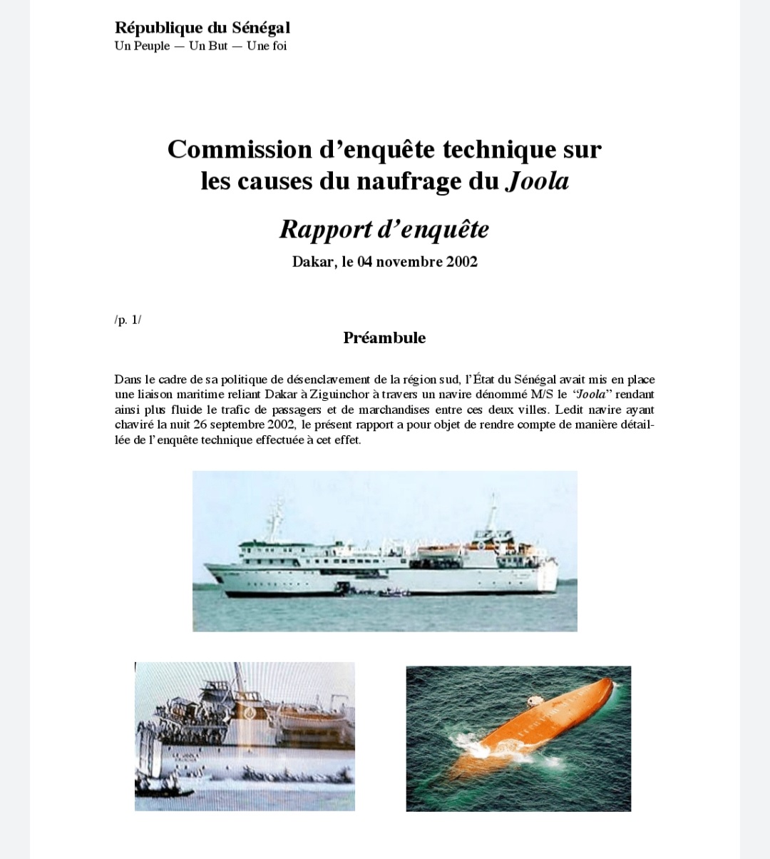 Naufrage du Joola, 20 ans après : les causes lointaines et immédiates, directes et indirectes, du naufrage (Rapport)