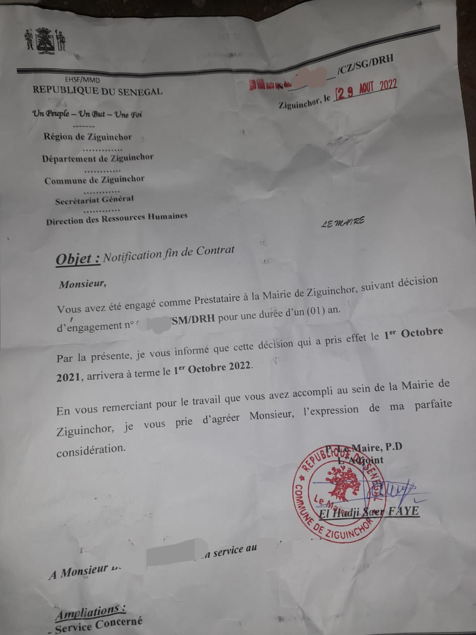 Mairie de Ziguinchor / 145  notifications de fin de contrat envoyées à des prestataires : Ces derniers craignent pour leurs emplois et l'avenir de leurs familles.