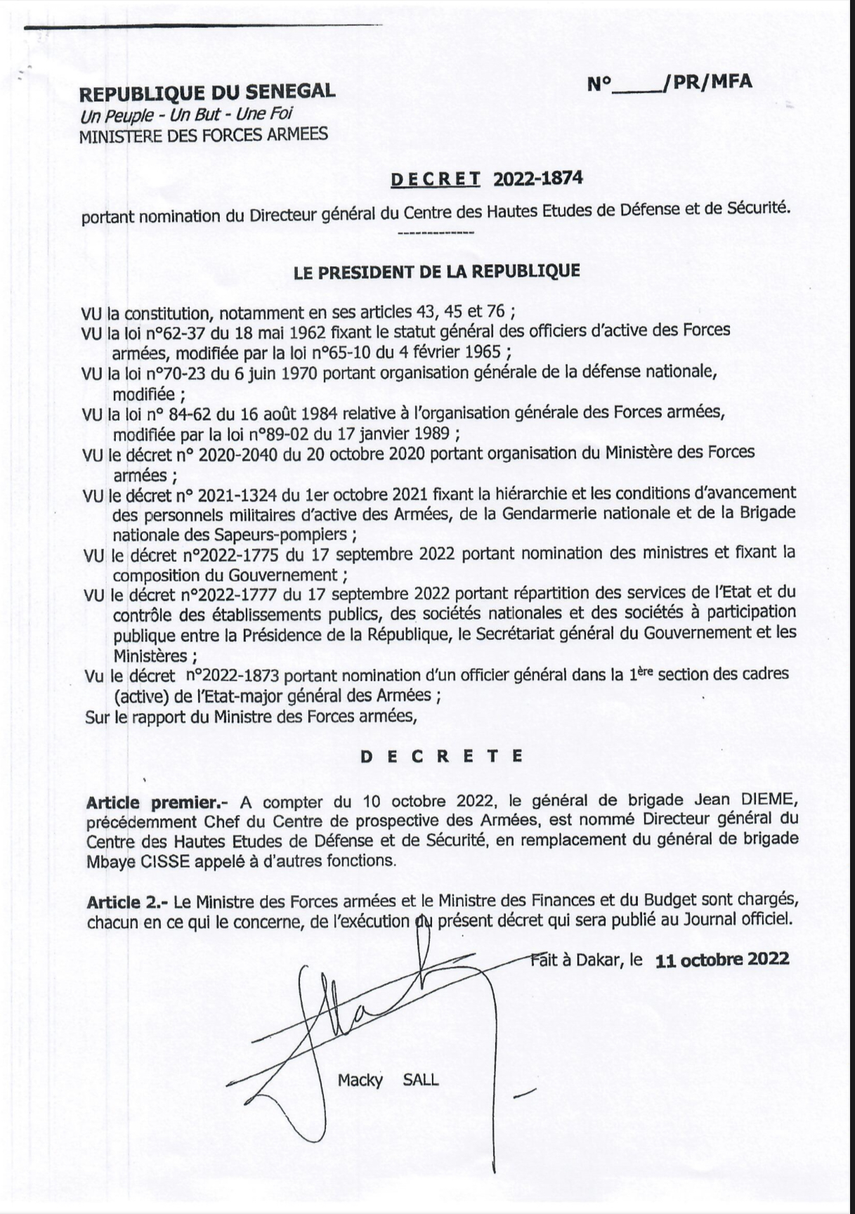 SÉNÉGAL : Le président Macky Sall signe plusieurs décrets de nomination. (DOCUMENTS)