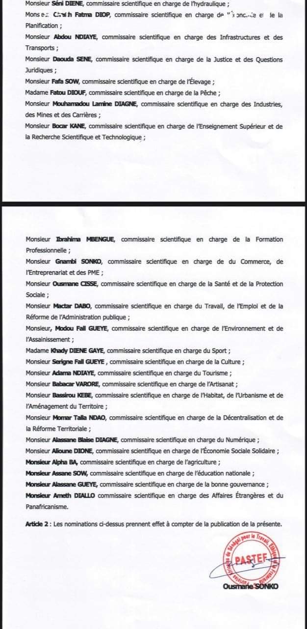 Politique : Pastef Les Patriotes publie la liste des membres du bureau, de la Haute Autorité de Régulation du parti, du cabinet du Président Ousmane Sonko et des commissaires scientifiques. (DOCUMENTS)