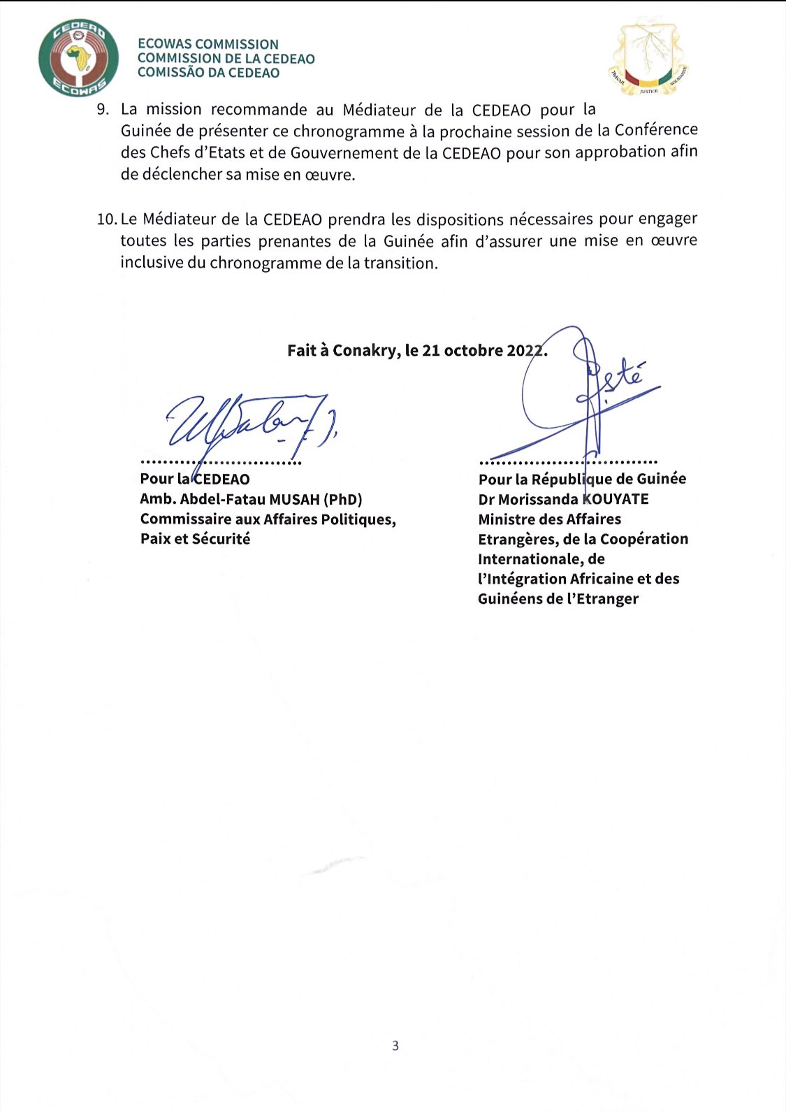 Guinée: la junte accepte de rendre le pouvoir aux civils au bout de 2 ans, selon la Cédéao