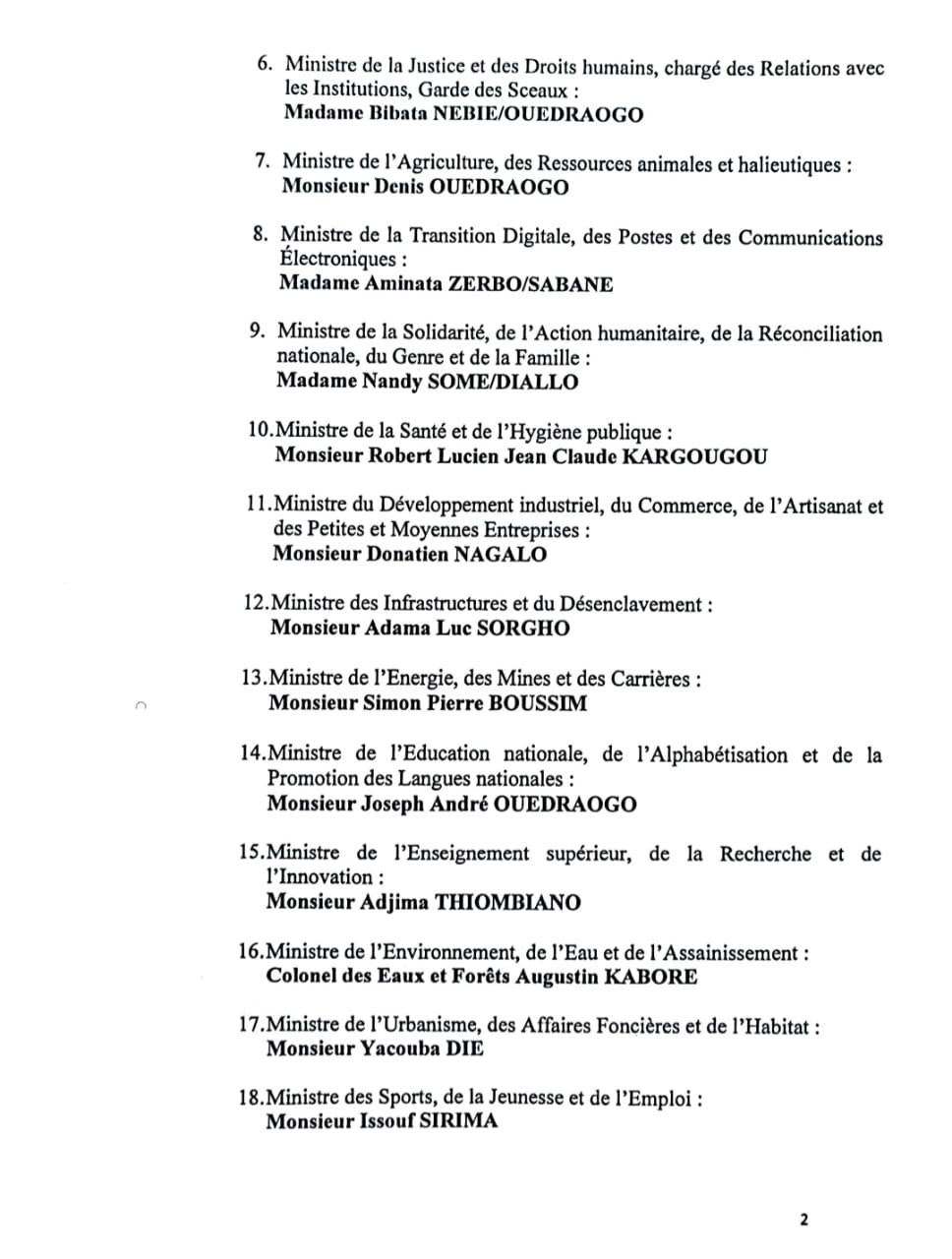 Burkina Faso : Un gouvernement de 23 membres pour diriger la transition