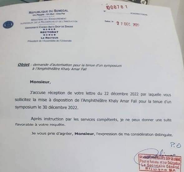 Symposium sur "le mandat dans tous ses états " : Le Recteur de l'Ucad ferme ses portes au Dr Abdourahmane Diouf