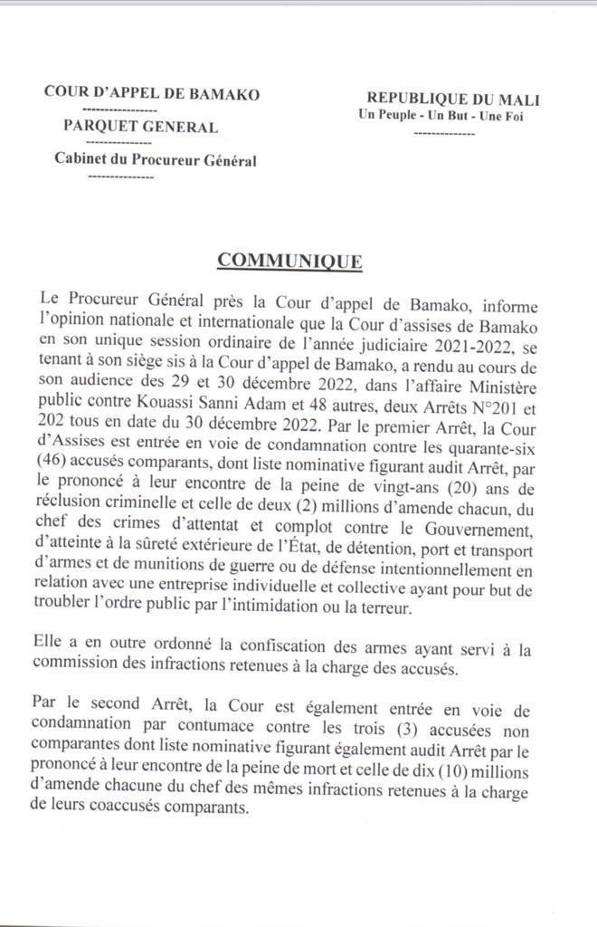 Mali: les 46 militaires ivoiriens détenus depuis juillet condamnés à 20 ans de prison