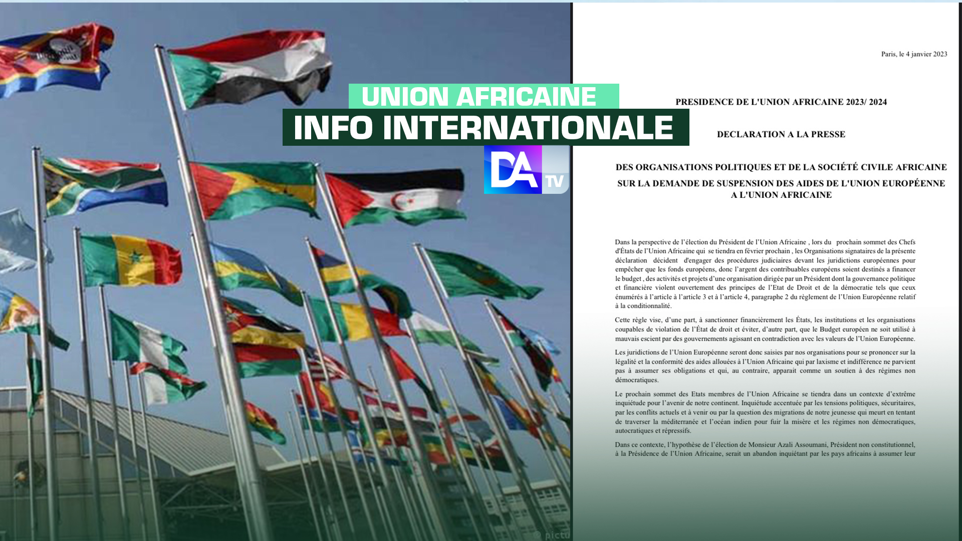 Présidence de l’UA 2023 - 24 : Des organisations panafricaines alertent sur l’élection du futur président et demandent la suspension des aides de l’UE à l’UA.