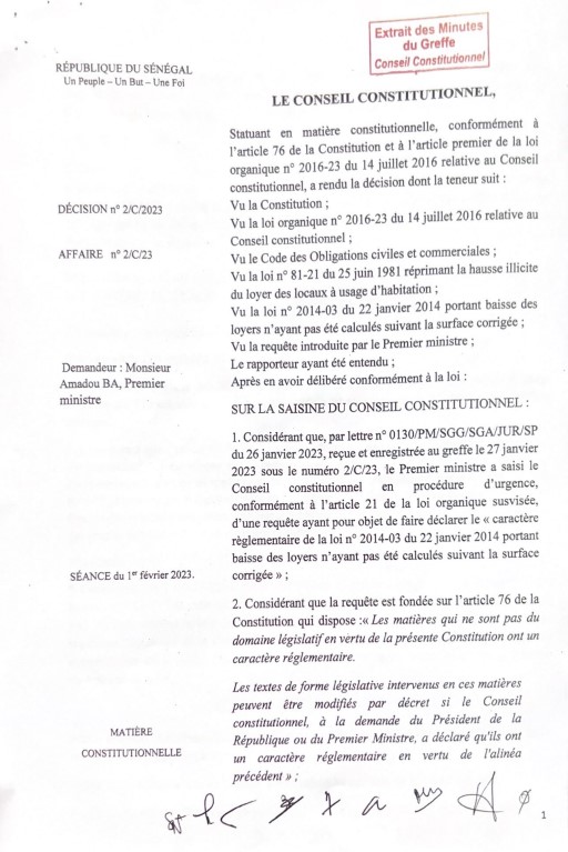 Baisse du loyer : Le Conseil constitutionnel a donné le visa pour la signature du décret