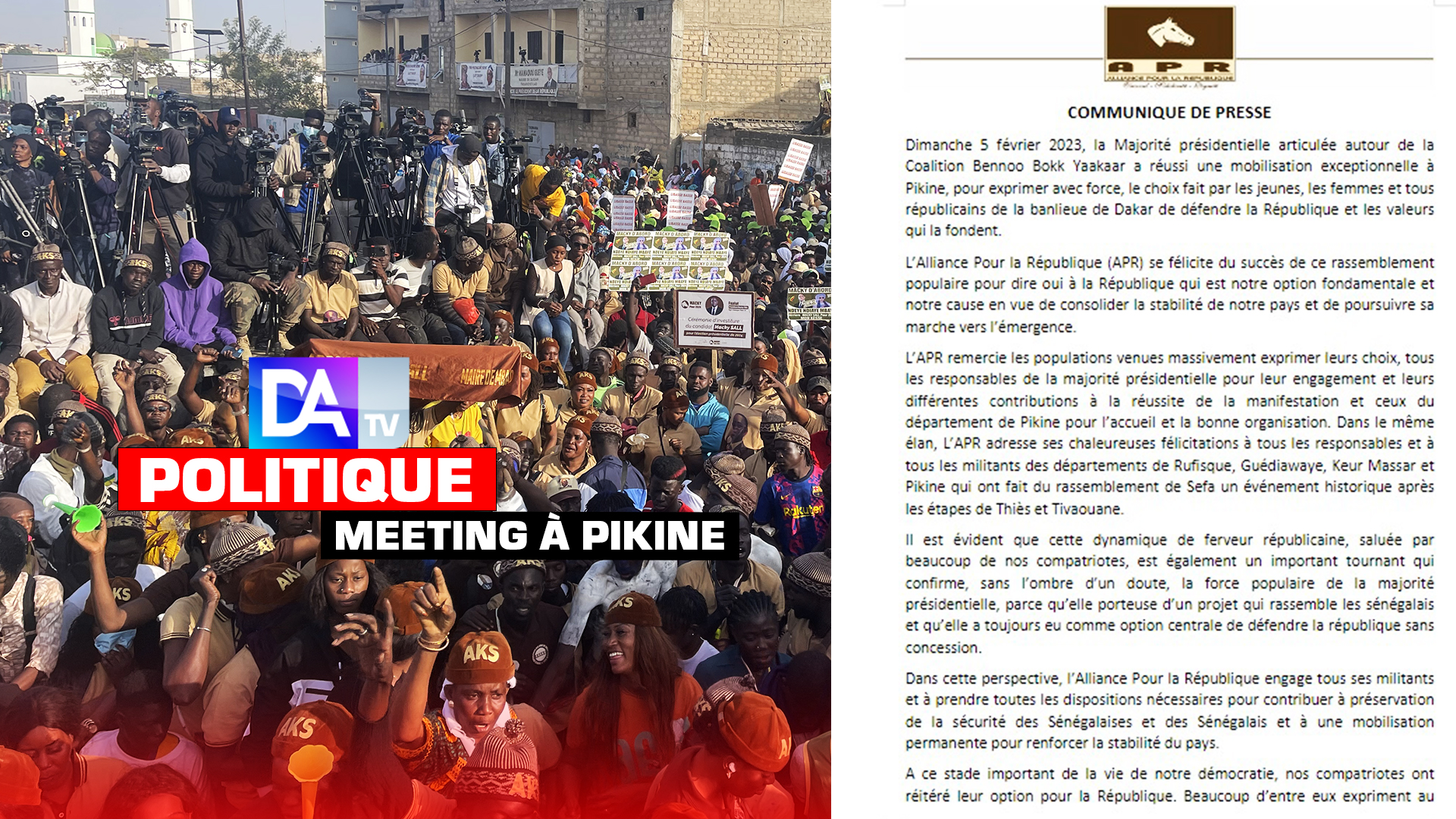 Démonstration de force de la majorité présidentielle à Pikine : L'Apr s'en félicite et engage ses militants dans la préservation de la sécurité et de la stabilité du pays