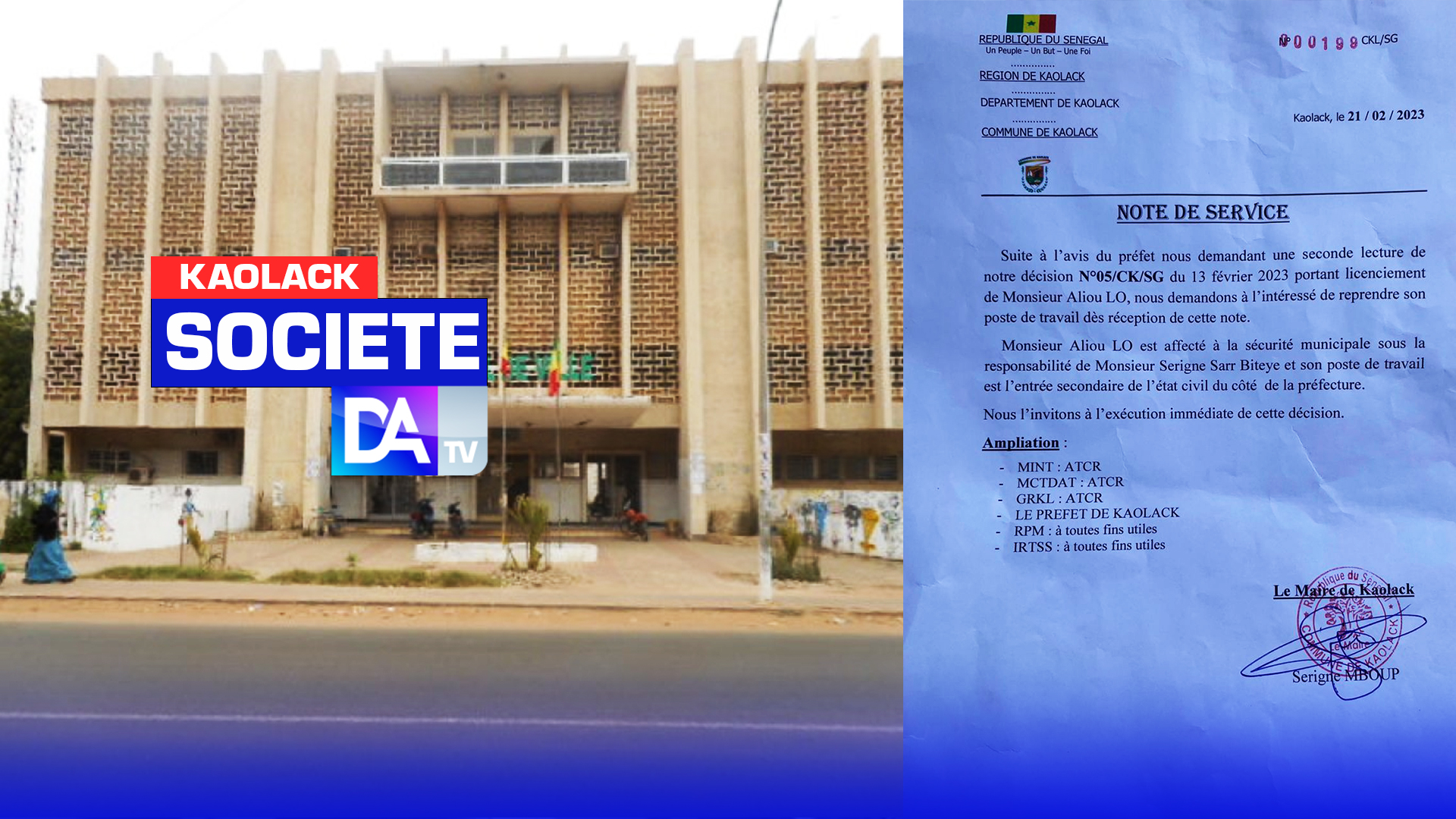Mairie de Kaolack/ Le préfet retourne la décision de licenciement de Aliou Lô pour une seconde lecture: l'agent municipal rétabli dans ses droits.