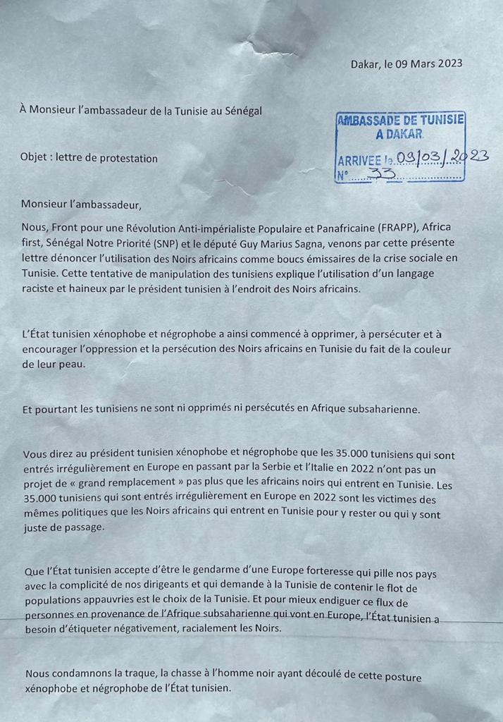 Déclarations racistes et haineuses : Guy Marius Sagna et des organisations de la société civile appellent au boycott des marchandises et services Tunisiens en Afrique subsaharienne et dans la Diaspora.