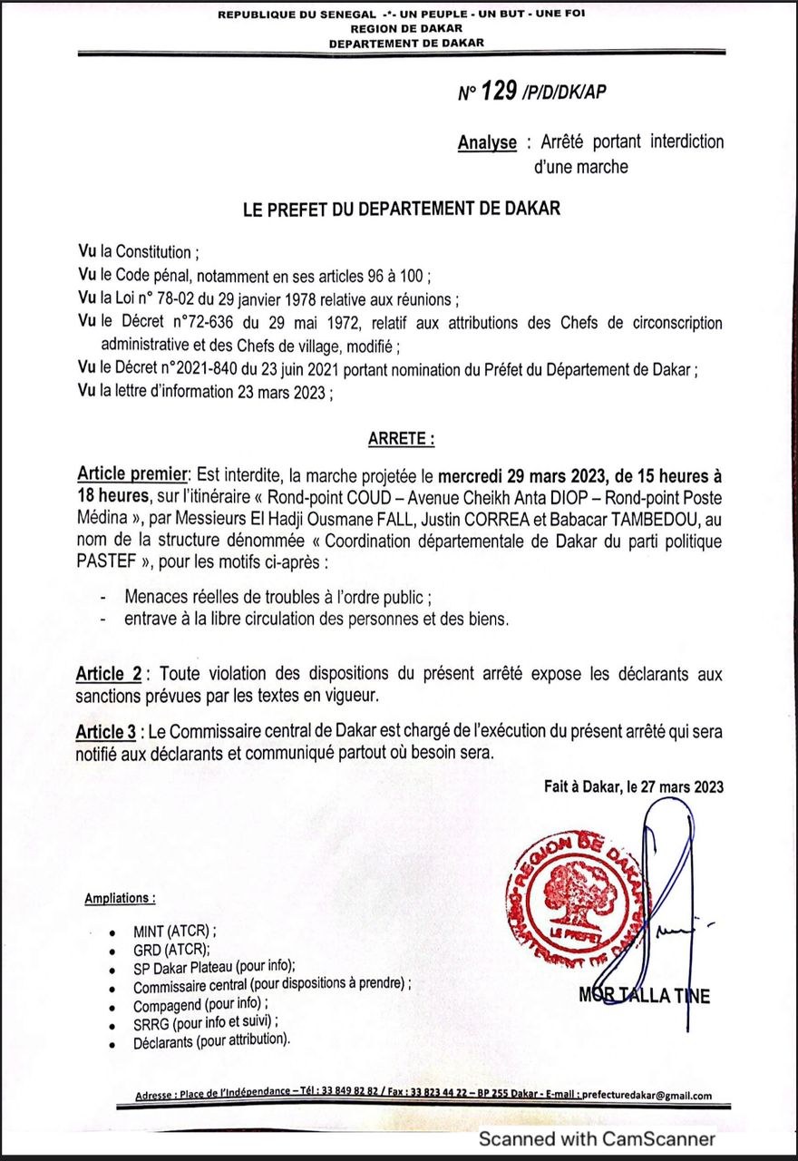 Dakar : Le préfet interdit les marches Yewwi Askan Wi