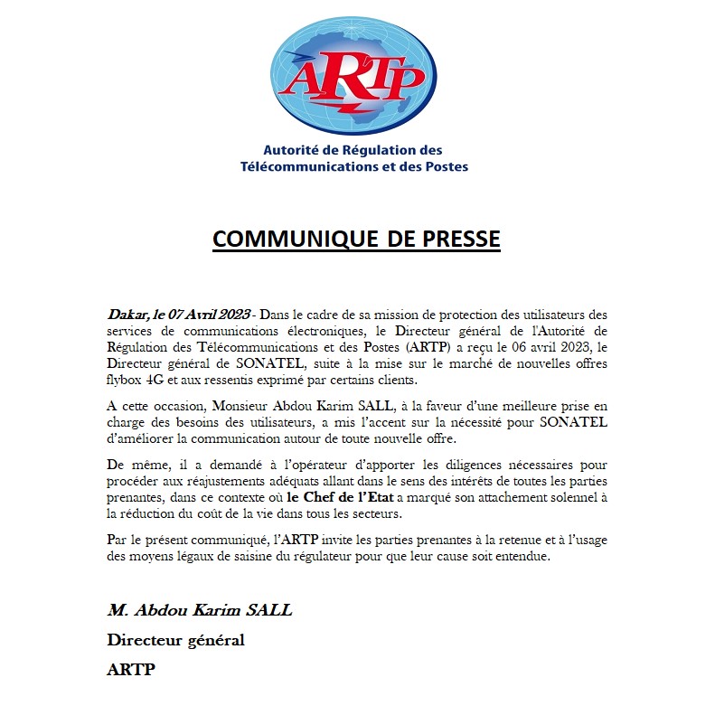 Nouvelles offres du Flybox 4G : L’ARTP demande à la SONATEL de faire des réajustements