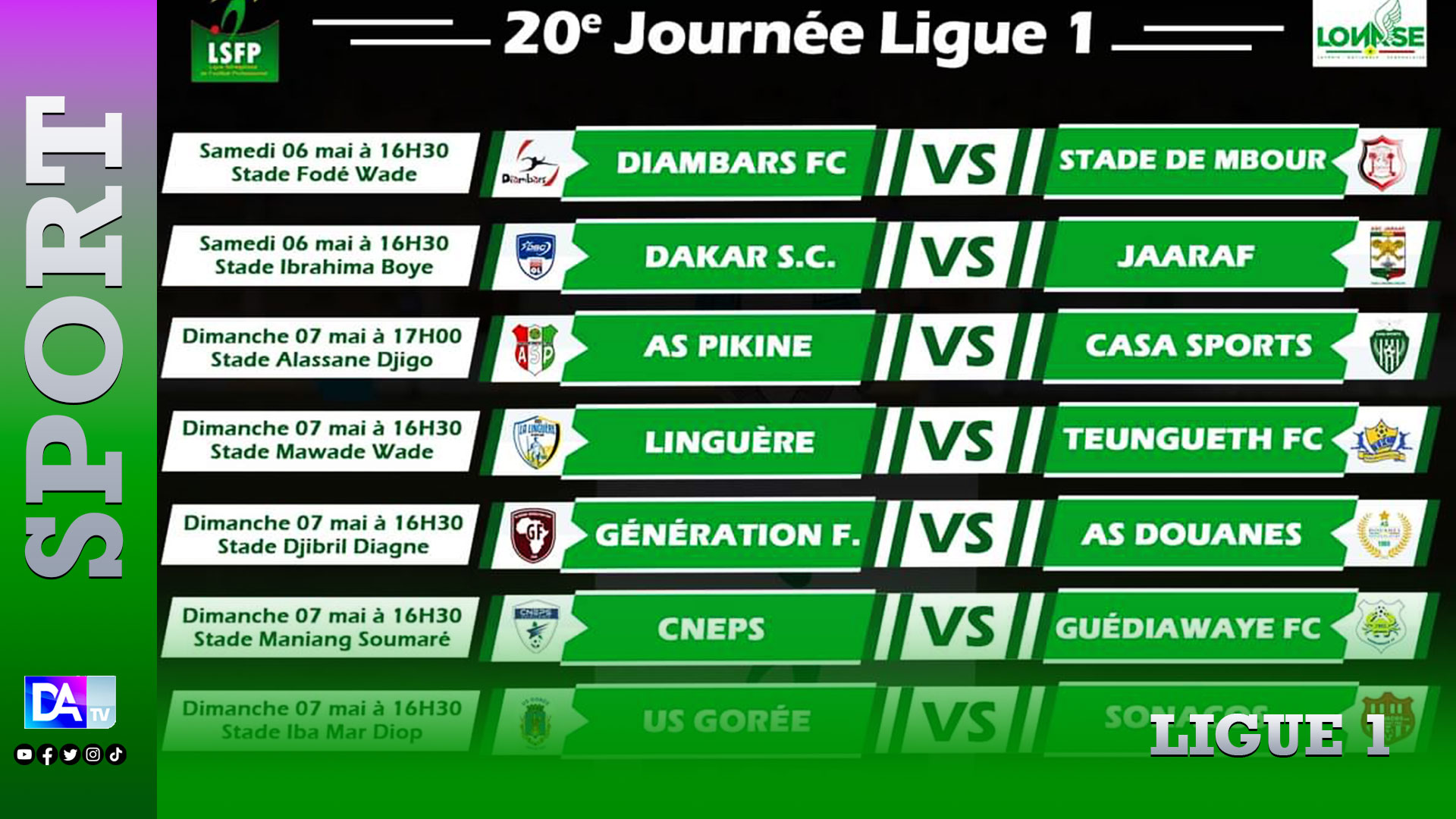 Ligue 1 : As Pikine-Casa Sport et Diambars-Stade de Mbour les attractions de la 20ème journée