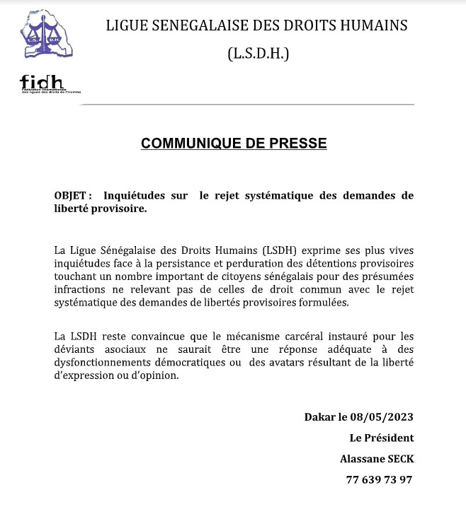 Rejet systématique des demandes de liberté provisoire: La LSDH exprime ses inquiétudes