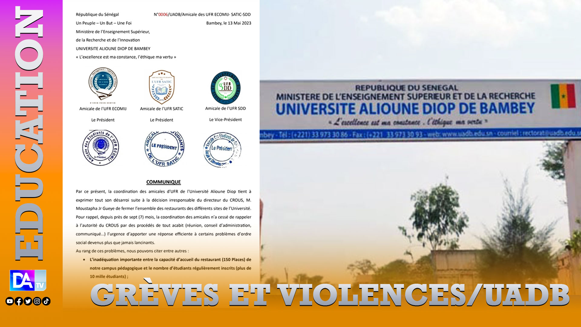 Université Alioune Diop de Bambey: La coordination des amicales d'UFR dénonce la fermeture des restaurants et l'arrestation de plusieurs étudiants lors des dernières manifestations.