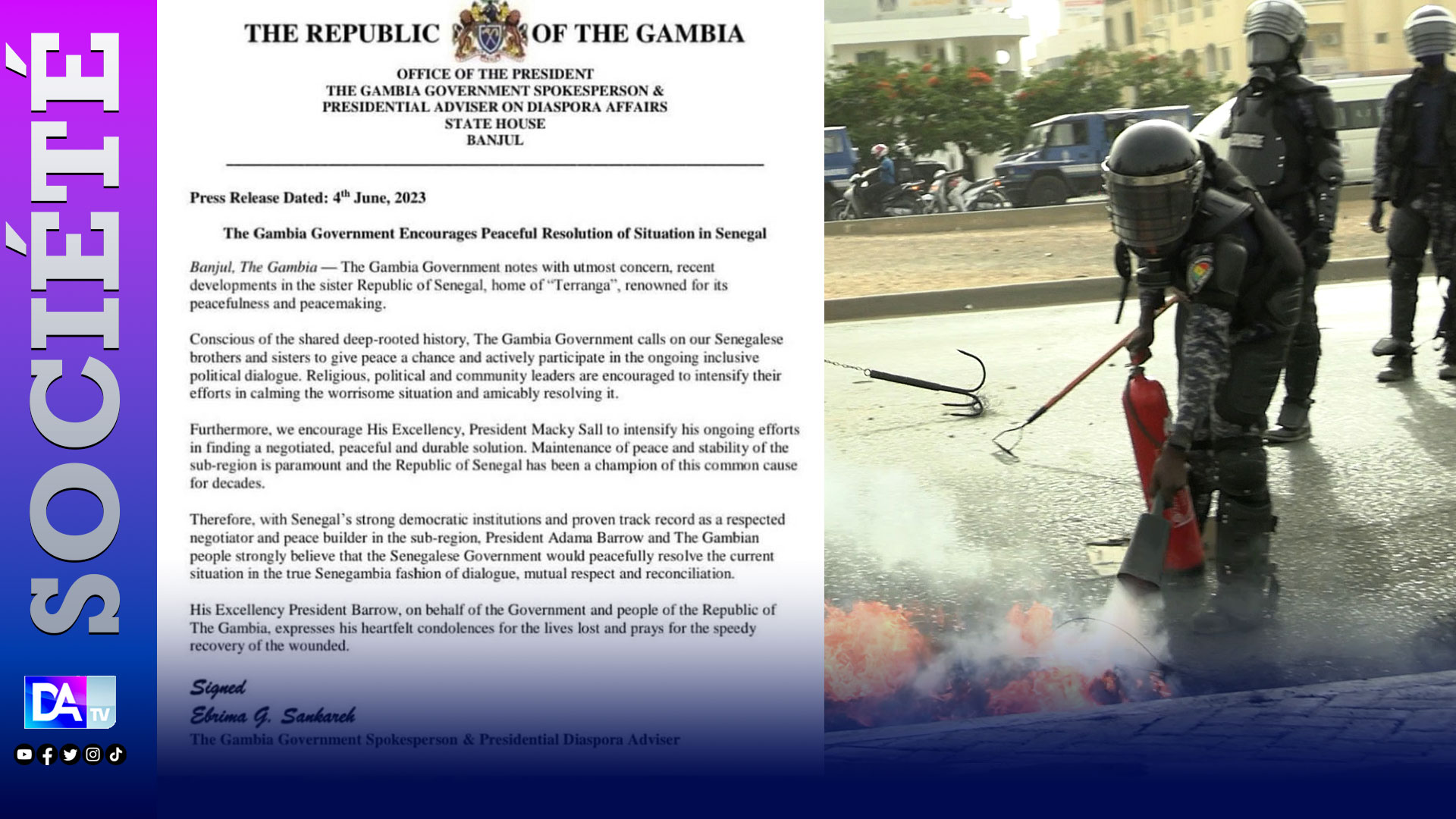 Violences aux Sénégal : La République Gambienne affiche son inquiétude et appelle au dialogue inclusif en cours…