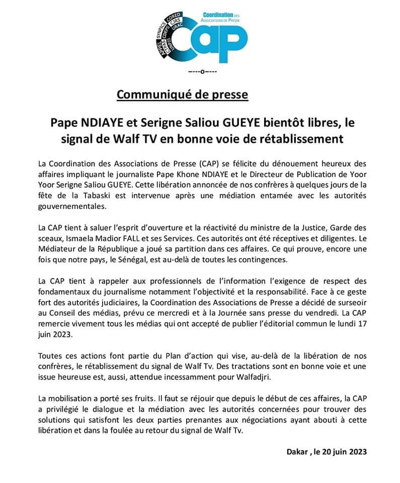 Médiation dans la presse: ayant acquis sa cause, la CAP sursoit son conseil des médias et la journée sans presse annoncée.