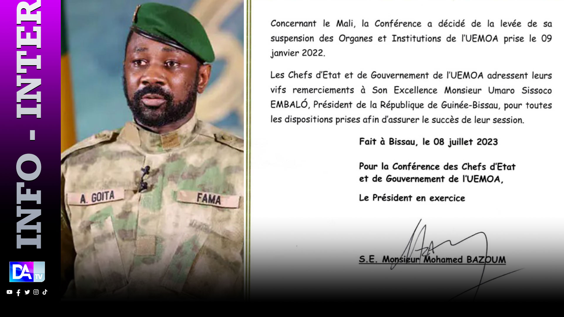 Bissau: L'UEMOA lève les sanctions institutionnelles contre le Mali