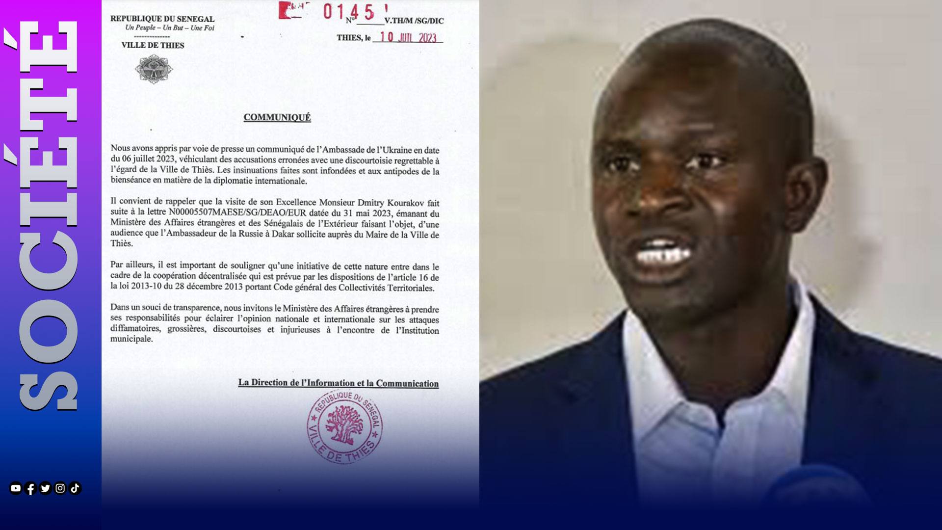 Incident diplomatique : Le maire de Thiès invite le ministre des Affaires Étrangères à rappeler à l’ordre l’ambassadeur de l’Ukraine au Sénégal
