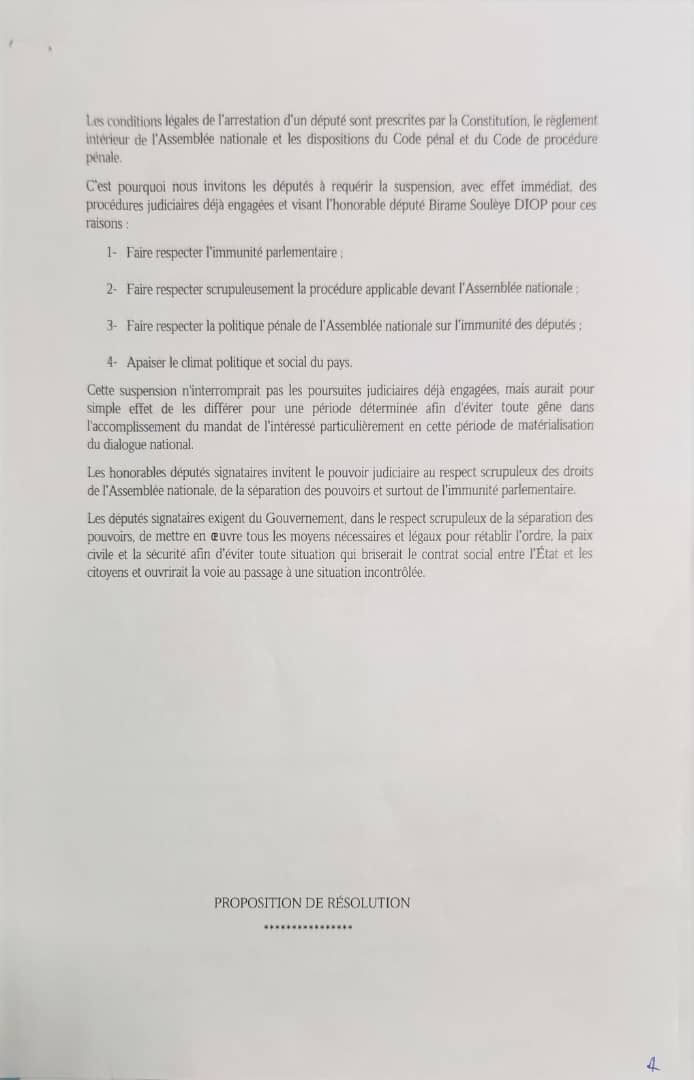 Assemblée nationale : La résolution de députés du groupe parlementaire Liberté -démocratie et Changement pour l’arrêt des poursuites contre Birame Soulèye Diop