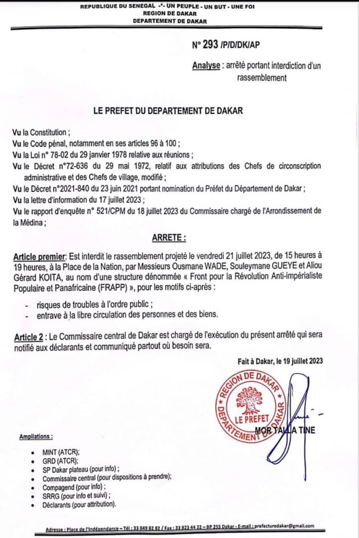 Rassemblement du FRAPP ce vendredi : Le préfet de Dakar bloque Guy Marius Sagna et Cie