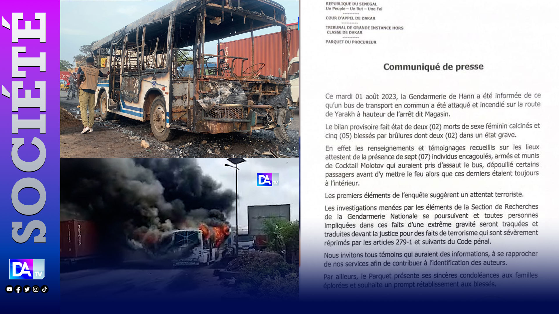 Attaque d’un bus TATA au cocktail molotov à Yarakh : « Les premiers éléments de l'enquête suggèrent un attentat terroriste » (Procureur)