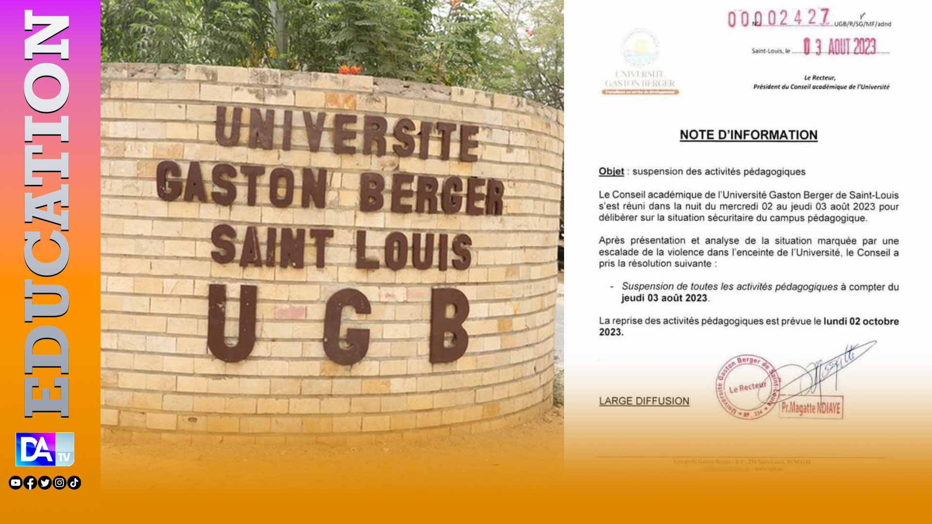 Université Gaston Berger de Saint-Louis: Le Conseil académique suspend toutes les activités pédagogiques