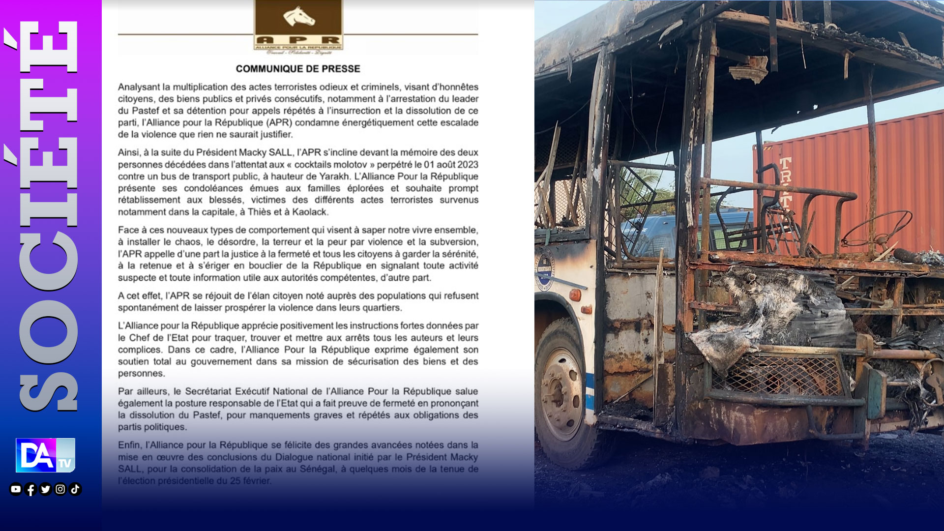 Actes terroristes: l'Apr condamne l'escalade de la violence et exprime son soutien total au gouvernement dans sa mission de sécurisation...