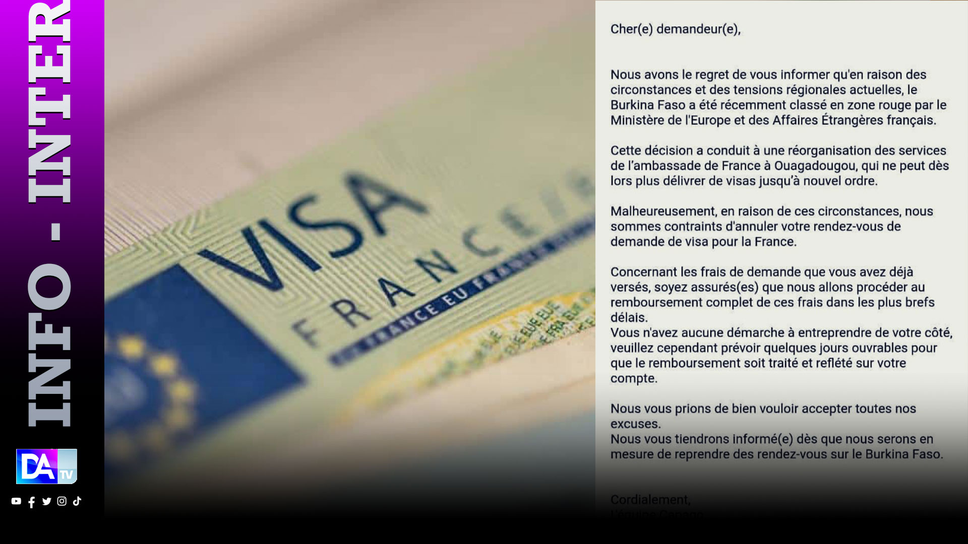 Coopération: La France suspend la délivrance des visas au Burkina jusqu'à nouvel ordre