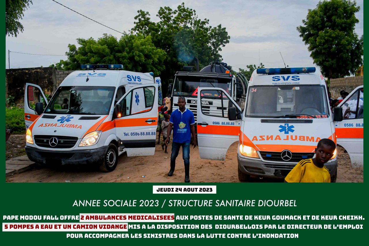 VEILLE DE MAGAL 2023- Pape Modou Fall offre 02 ambulances , 01 camion hydrocureur et 05 motopompes aux populations